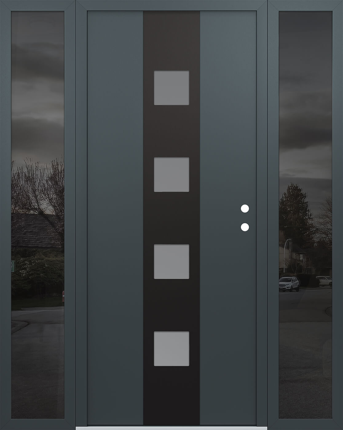 Modern Steel Front Door DIAMOND A12 64" X 80" ANTHRACITE/ANTHRACITE FROSTED GLASS PANEL BLACK LHI WITH 2 SIDELITES FROSTED GLASS