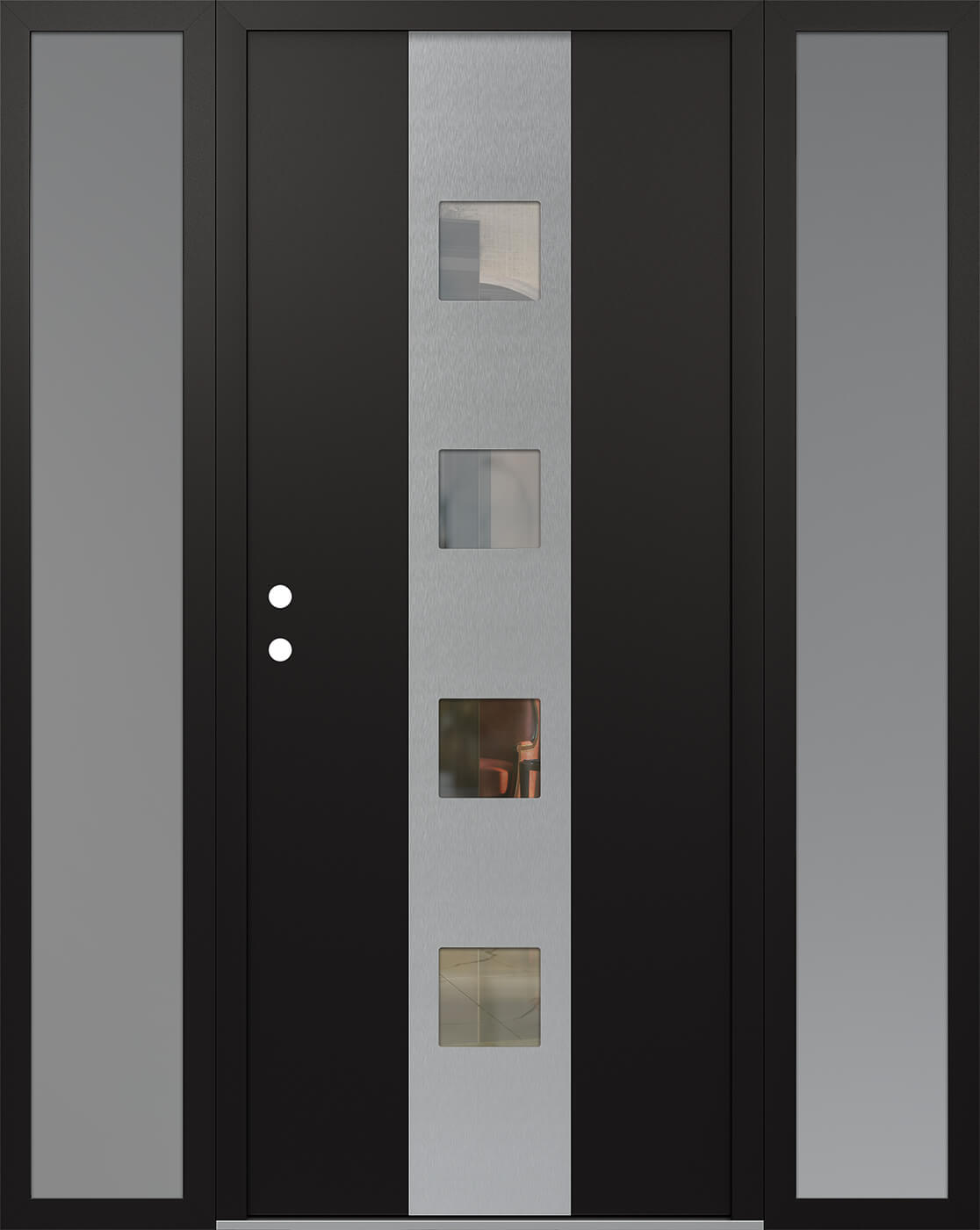Modern Steel Front Door DIAMOND A12 64" X 80" BLACK/BLACK CLEAR GLASS PANEL STAINLESS STEEL RHI WITH 2 SIDELITES CLEAR GLASS