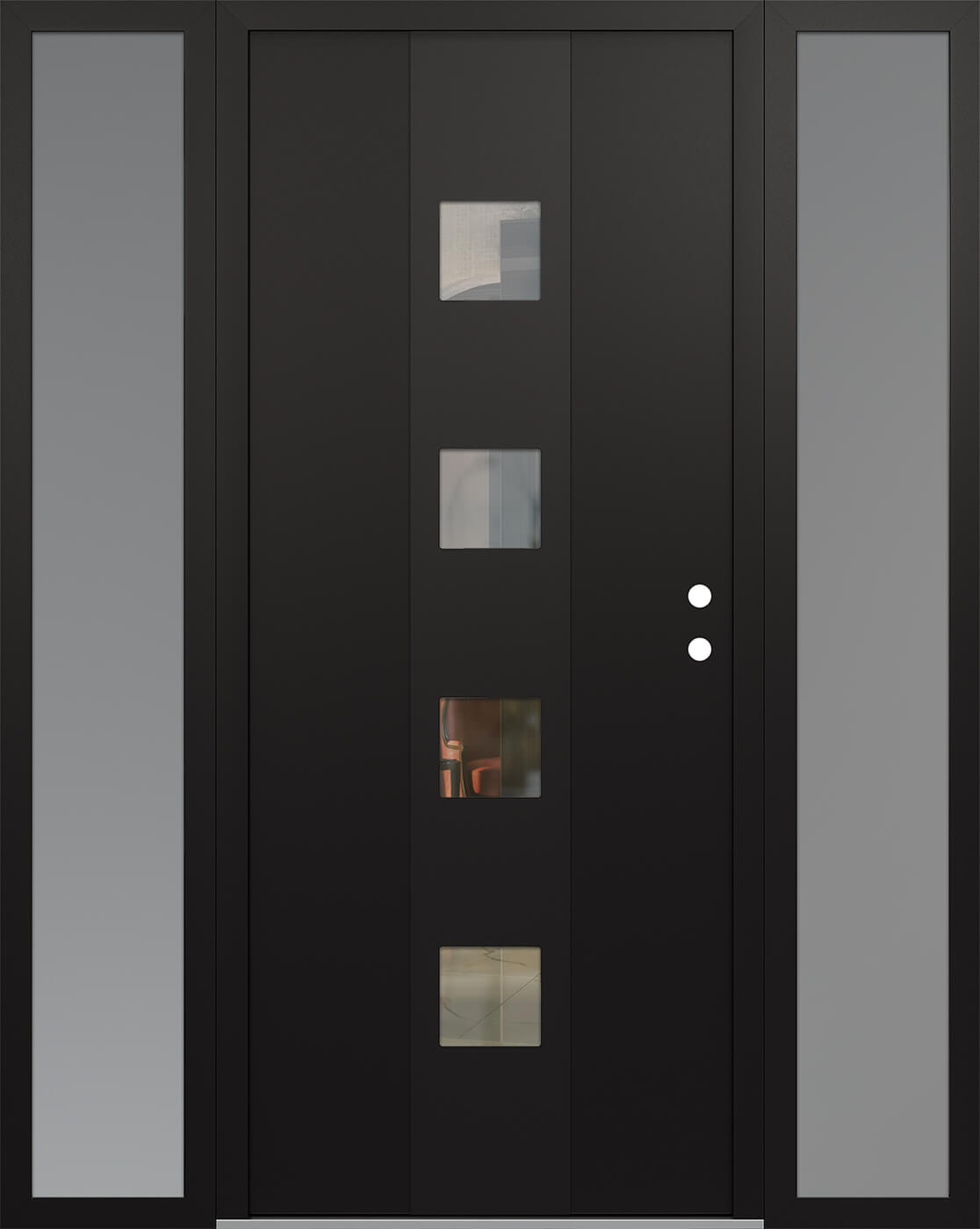Modern Steel Front Door DIAMOND A12 68" X 80" BLACK/BLACK CLEAR GLASS PANEL BLACK LHI WITH 2 SIDELITES CLEAR GLASS