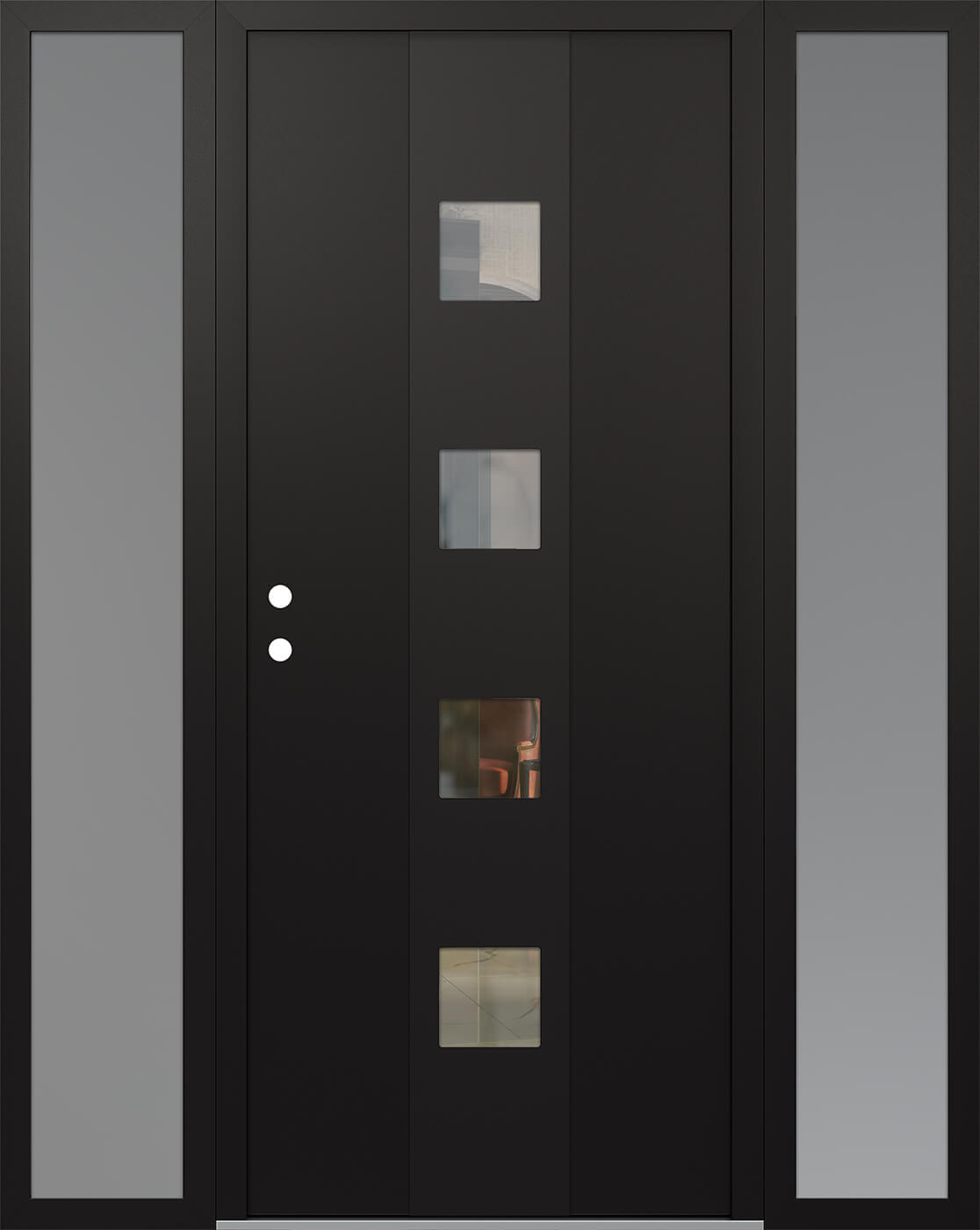 Modern Steel Front Door DIAMOND A12 68" X 80" BLACK/BLACK CLEAR GLASS PANEL BLACK RHI WITH 2 SIDELITES MIRRORED GLASS