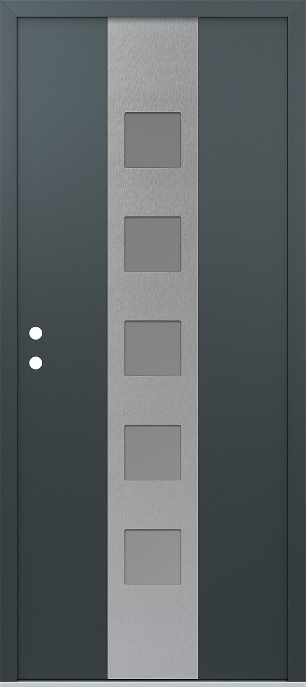 Modern Steel Front Door DIAMOND A13 36" X 80" ANTHRACITE/ANTHRACITE FROSTED GLASS PANEL STAINLESS STEEL RHI