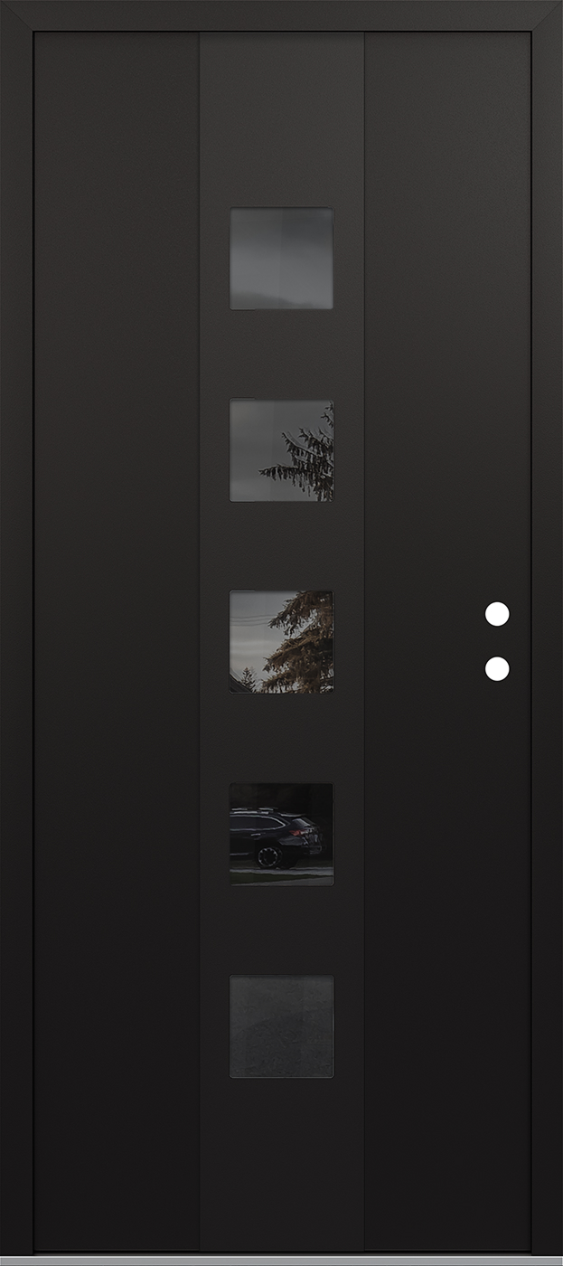 Modern Steel Front Door DIAMOND A13 36" X 80" BLACK/BLACK MIRRORED GLASS PANEL BLACK LHI