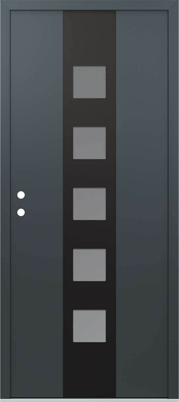 Modern Steel Front Door DIAMOND A13 36" X 80" ANTHRACITE/ANTHRACITE FROSTED GLASS PANEL BLACK RHI