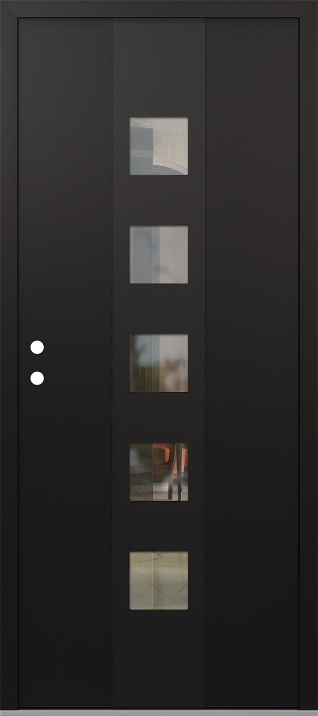 MODERN STEEL FRONT DOOR DIAMOND A13 36" X 80" BLACK/BLACK CLEAR GLASS PANEL BLACK RHI