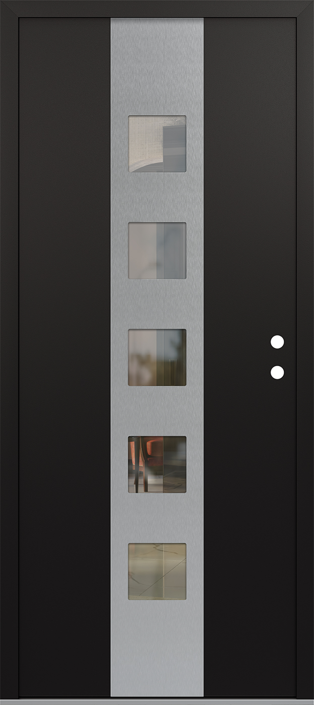 MODERN STEEL FRONT DOOR DIAMOND A13 36" X 80" BLACK/BLACK CLEAR GLASS PANEL STAINLESS STEEL LHI