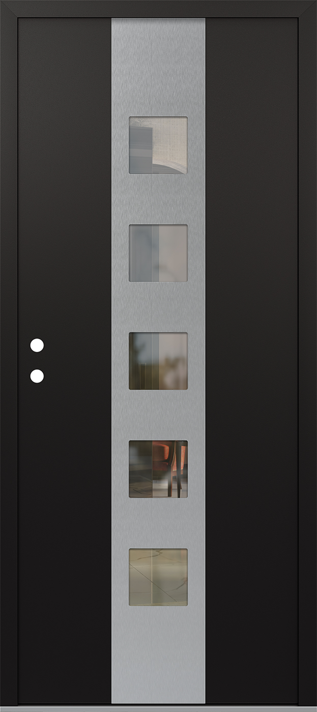MODERN STEEL FRONT DOOR DIAMOND A13 36" X 80" BLACK/BLACK CLEAR GLASS PANEL STAINLESS STEEL RHI