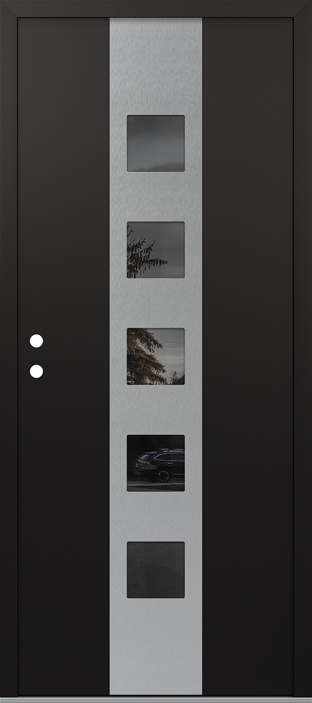 MODERN STEEL FRONT DOOR DIAMOND A13 36" X 80" BLACK/BLACK MIRRORED GLASS PANEL STAINLESS STEEL RHI