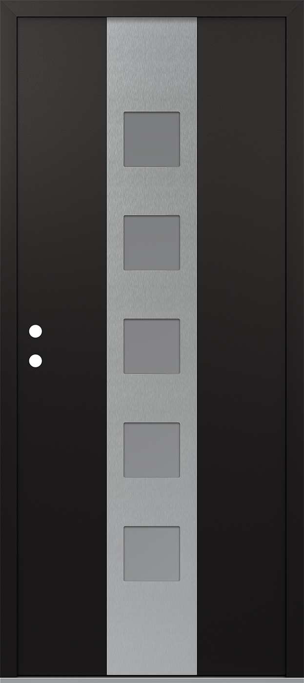 MODERN STEEL FRONT DOOR DIAMOND A13 36" X 80" BLACK/WHITE FROSTED GLASS PANEL STAINLESS STEEL RHI
