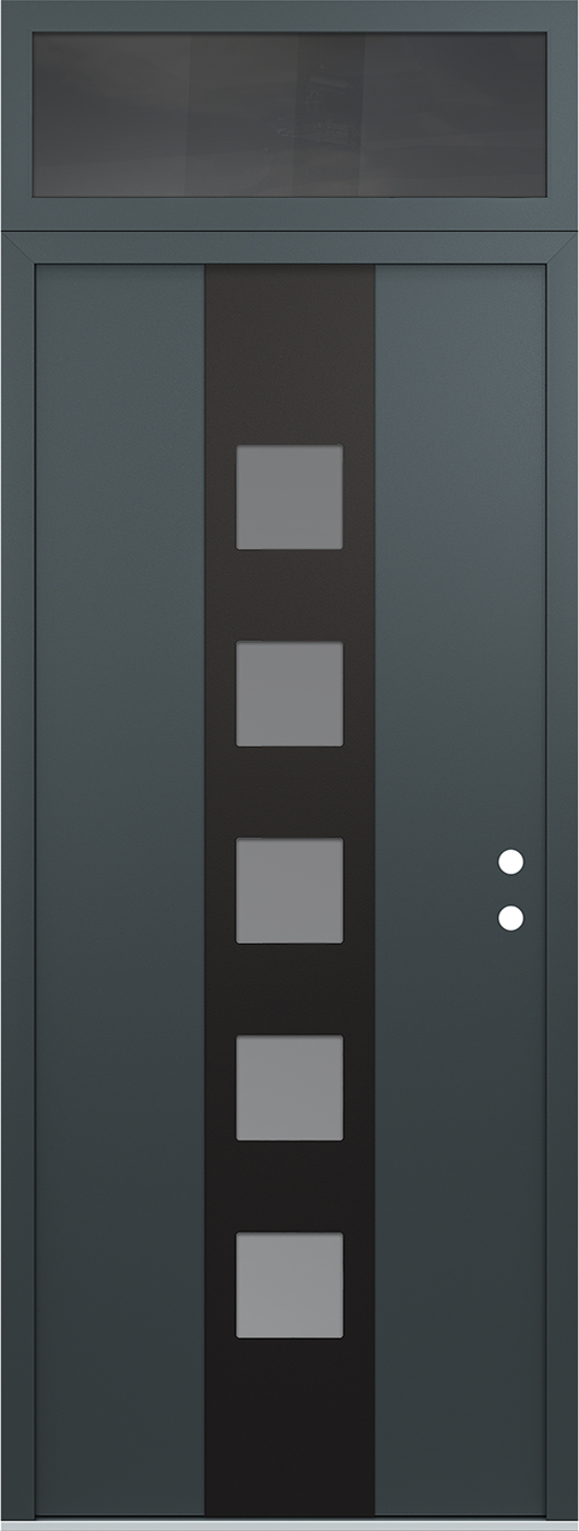 Modern Steel Front Door DIAMOND A13 36" X 96" ANTHRACITE/ANTHRACITE FROSTED GLASS PANEL BLACK LHI WITH TRANSOM FROSTED GLASS