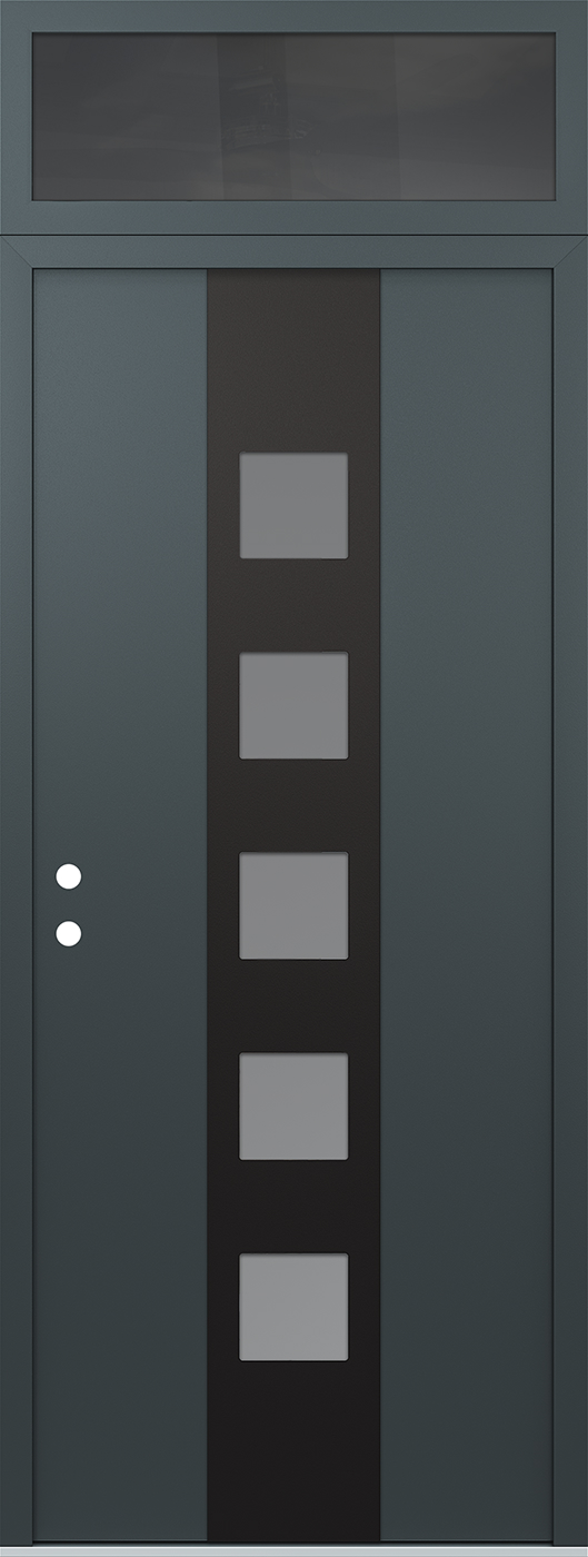 Modern Steel Front Door DIAMOND A13 36" X 96" ANTHRACITE/ANTHRACITE FROSTED GLASS PANEL BLACK RHI WITH TRANSOM CLEAR GLASS
