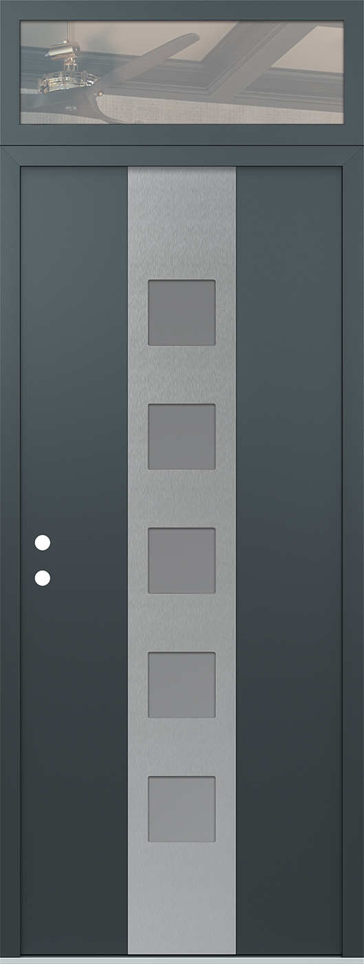 Modern Steel Front Door DIAMOND A13 36" X 96" ANTHRACITE/ANTHRACITE FROSTED GLASS PANEL STAINLESS STEEL LHI WITH TRANSOM FROSTED GLASS