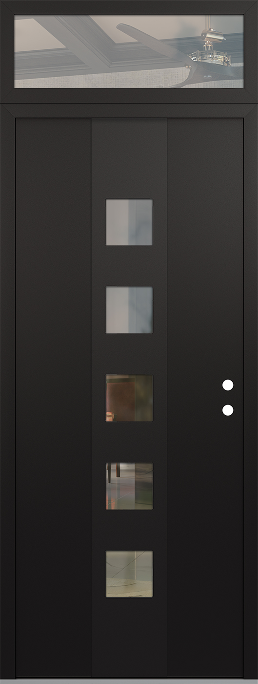 Modern Steel Front Door DIAMOND A13 36" X 96" BLACK/BLACK CLEAR GLASS PANEL BLACK LHI WITH TRANSOM CLEAR GLASS