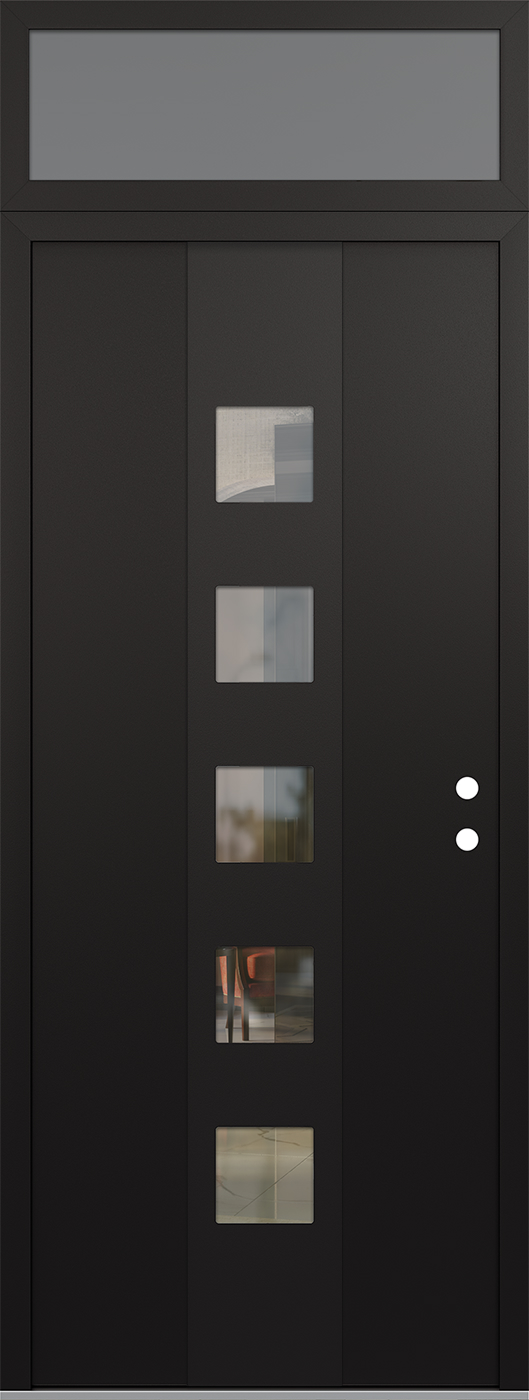 Modern Steel Front Door DIAMOND A13 36" X 96" BLACK/BLACK CLEAR GLASS PANEL BLACK LHI WITH TRANSOM FROSTED GLASS