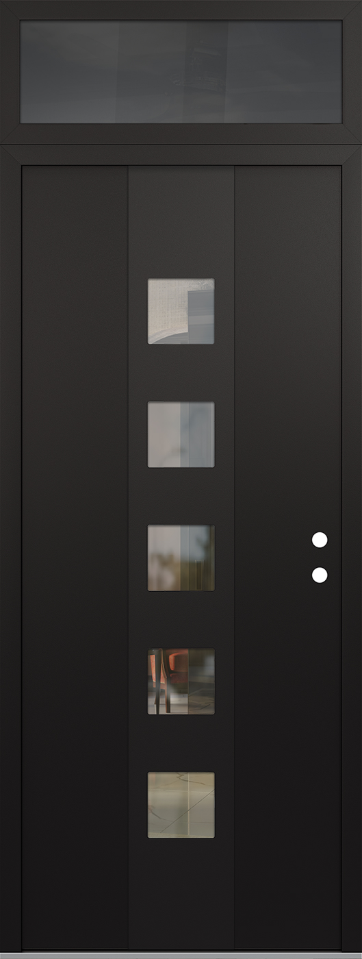 Modern Steel Front Door DIAMOND A13 36" X 96" BLACK/BLACK CLEAR GLASS PANEL BLACK LHI WITH TRANSOM MIRRORED GLASS