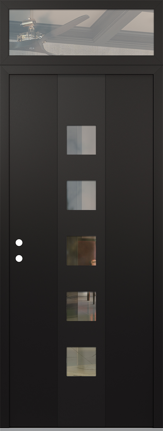 MODERN STEEL FRONT DOOR DIAMOND A13 36" X 96" BLACK/BLACK CLEAR GLASS PANEL BLACK RHI WITH TRANSOM CLEAR GLASS