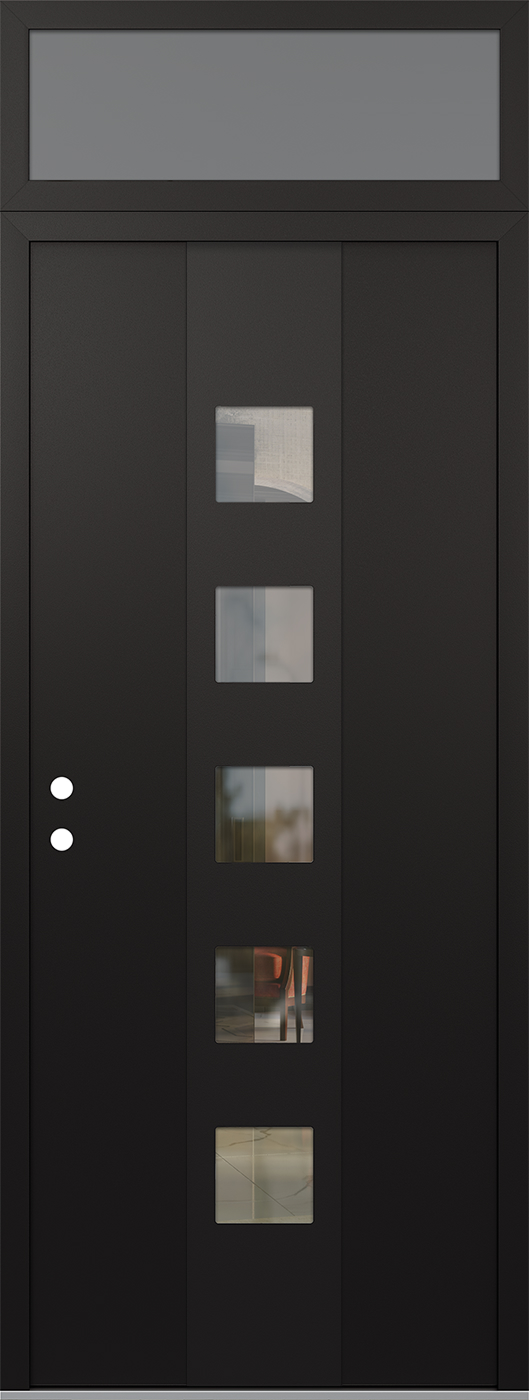 MODERN STEEL FRONT DOOR DIAMOND A13 36" X 96" BLACK/BLACK CLEAR GLASS PANEL BLACK RHI WITH TRANSOM FROSTED GLASS