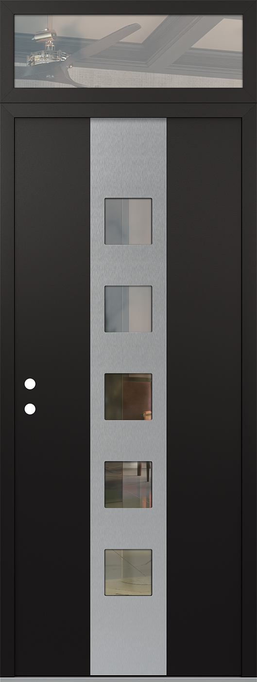 Modern Steel Front Door DIAMOND A13 36" X 96" BLACK/BLACK CLEAR GLASS PANEL STAINLESS STEEL RHI WITH TRANSOM CLEAR GLASS
