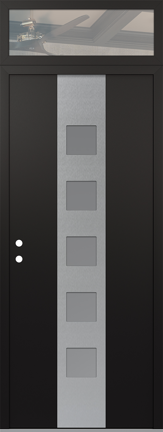 MODERN STEEL FRONT DOOR DIAMOND A13 36" X 96" BLACK/WHITE FROSTED GLASS PANEL STAINLESS STEEL RHI WITH TRANSOM MIRRORED GLASS
