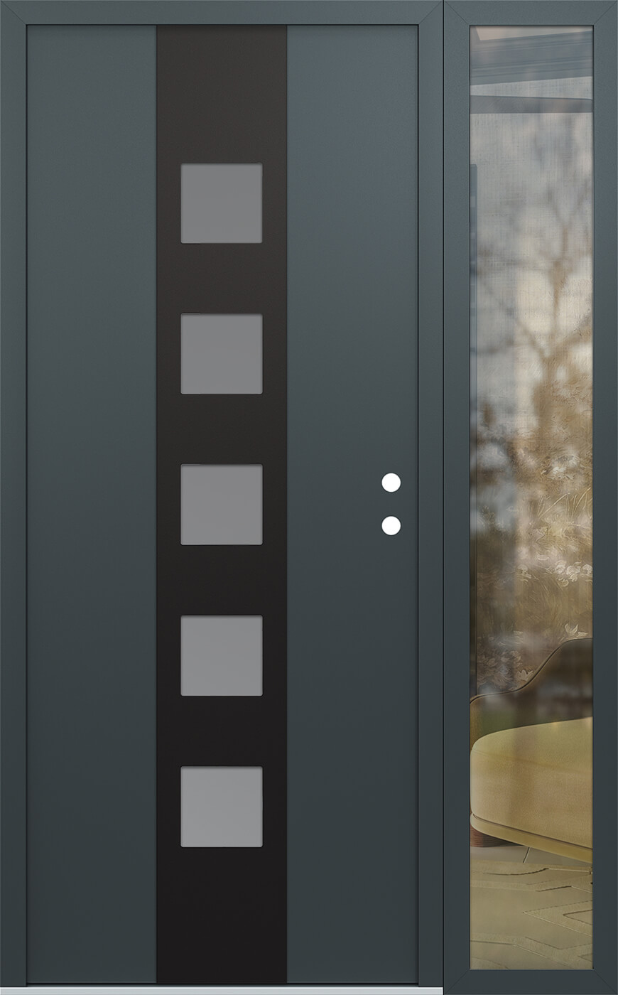 Modern Steel Front Door DIAMOND A13 48" X 80" ANTHRACITE/ANTHRACITE FROSTED GLASS PANEL BLACK LHI WITH SIDELITE MIRRORED GLASS