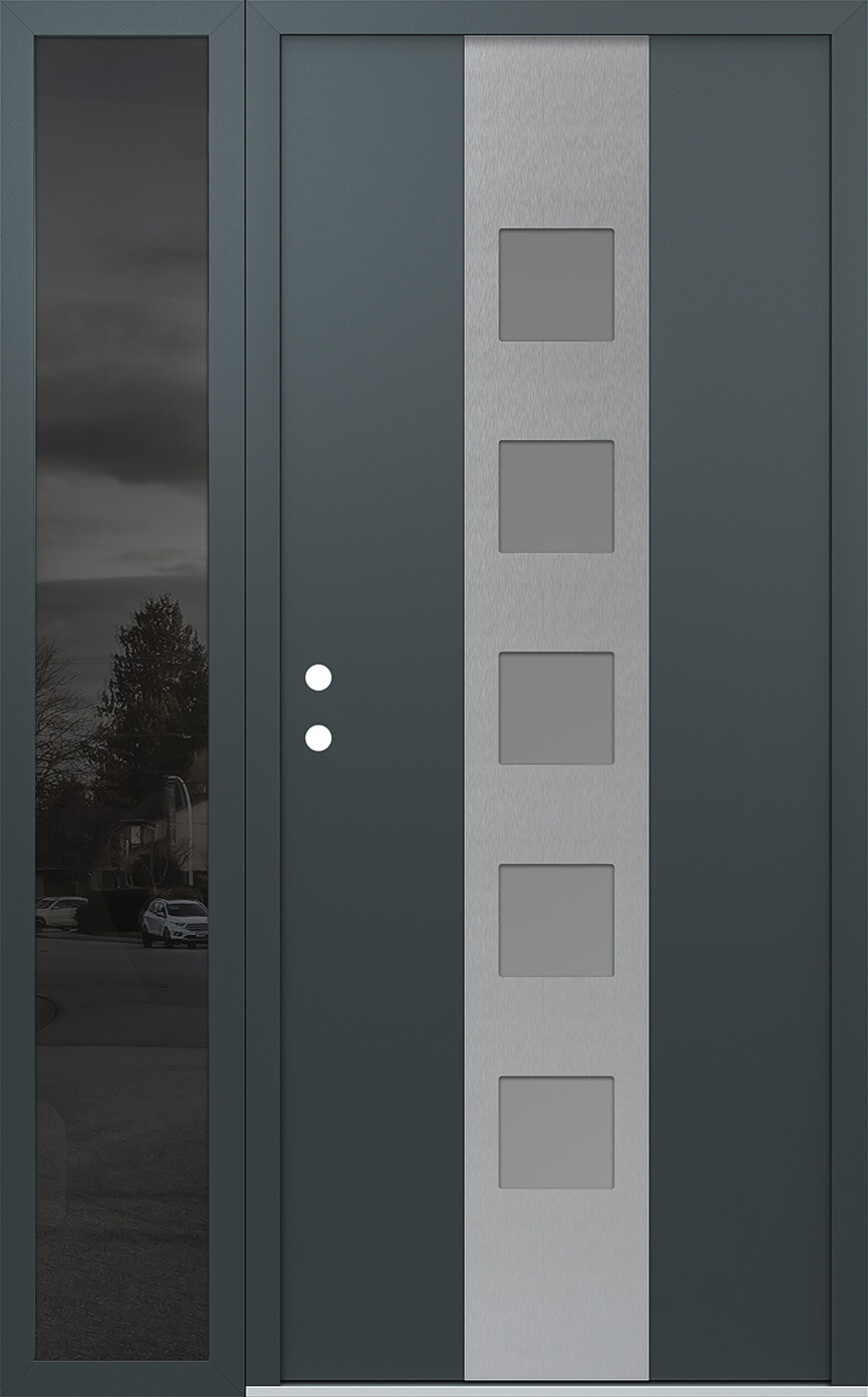 Modern Steel Front Door DIAMOND A13 48" X 80" ANTHRACITE/ANTHRACITE FROSTED GLASS PANEL STAINLESS STEEL LHI WITH SIDELITE CLEAR GLASS