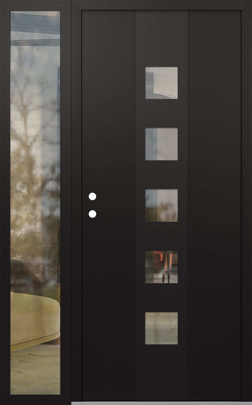 MODERN STEEL FRONT DOOR DIAMOND A13 48" X 80" BLACK/BLACK CLEAR GLASS PANEL BLACK RHI WITH SIDELITE CLEAR GLASS