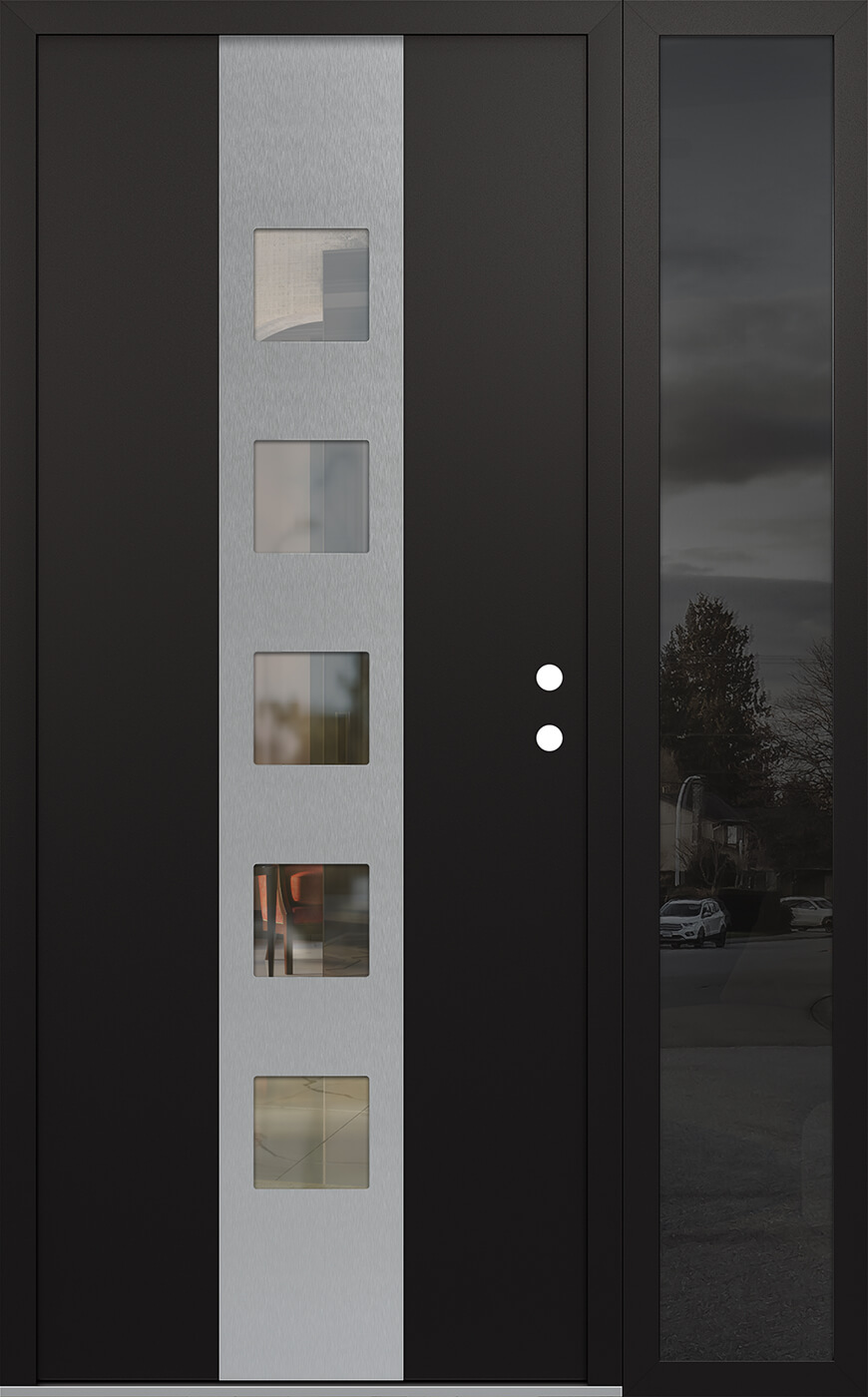 Modern Steel Front Door DIAMOND A13 48" X 80" BLACK/BLACK CLEAR GLASS PANEL STAINLESS STEEL LHI WITH SIDELITE CLEAR GLASS