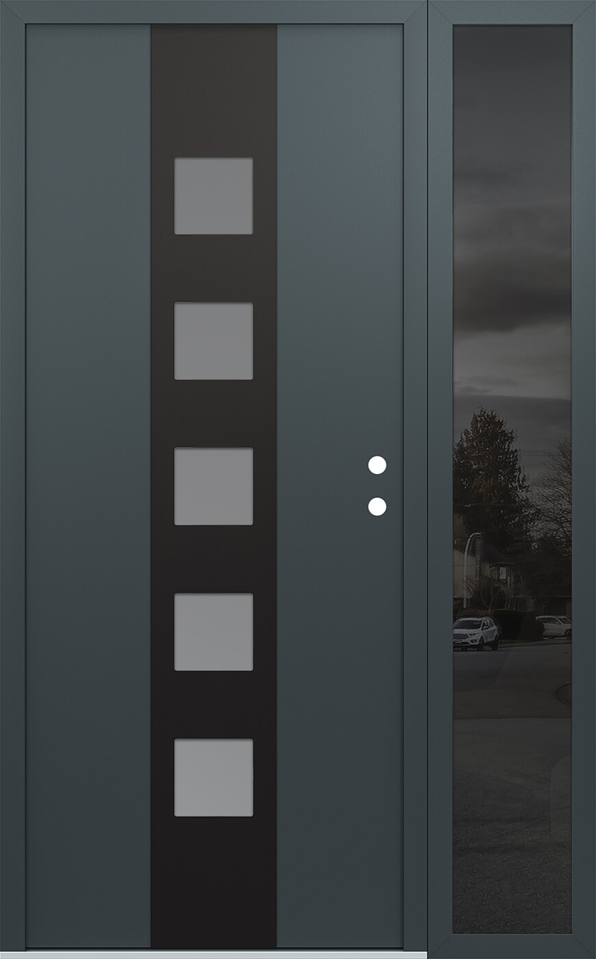 Modern Steel Front Door DIAMOND A13 50" X 80" ANTHRACITE/ANTHRACITE FROSTED GLASS PANEL BLACK LHI WITH SIDELITE FROSTED GLASS