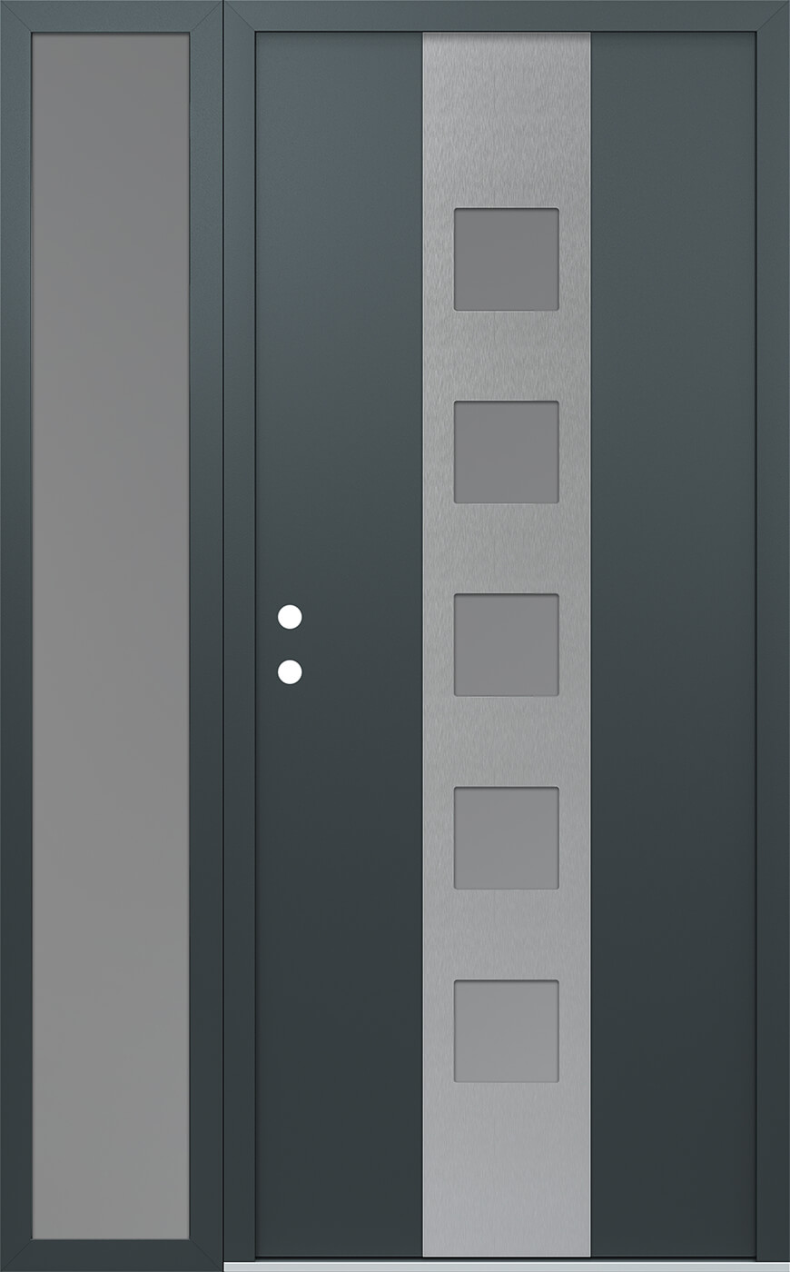 Modern Steel Front Door DIAMOND A13 50" X 80" ANTHRACITE/ANTHRACITE FROSTED GLASS PANEL STAINLESS STEEL LHI WITH SIDELITE MIRRORED GLASS