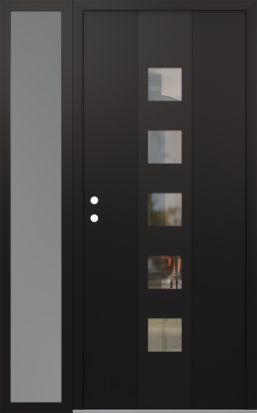 MODERN STEEL FRONT DOOR DIAMOND A13 50" X 80" BLACK/BLACK CLEAR GLASS PANEL BLACK RHI WITH SIDELITE FROSTED GLASS
