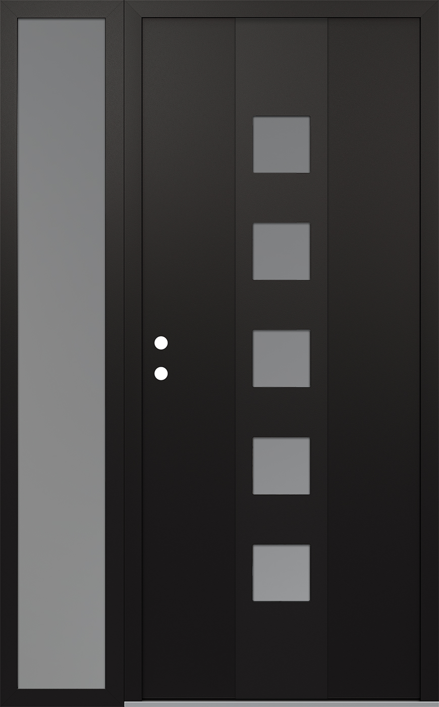 MODERN STEEL FRONT DOOR DIAMOND A13 50" X 80" BLACK/WHITE FROSTED GLASS PANEL BLACK RHI WITH SIDELITE FROSTED GLASS