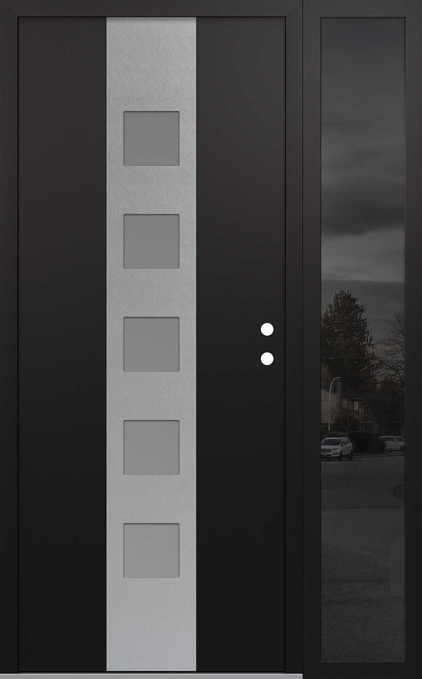 MODERN STEEL FRONT DOOR DIAMOND A13 50" X 80" BLACK/WHITE FROSTED GLASS PANEL STAINLESS STEEL LHI WITH SIDELITE CLEAR GLASS