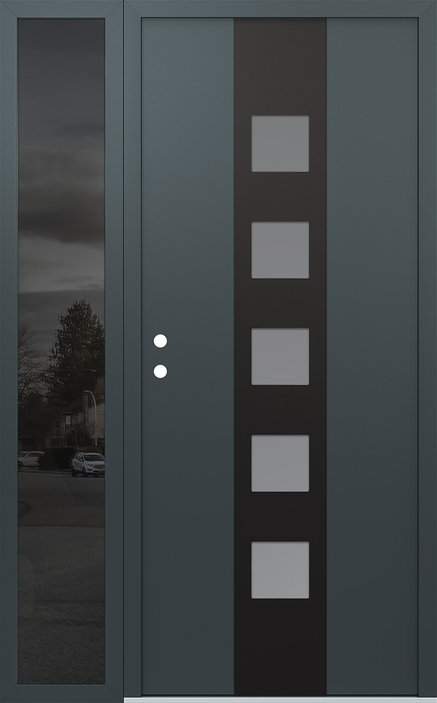 Modern Steel Front Door DIAMOND A13 52" X 80" ANTHRACITE/ANTHRACITE FROSTED GLASS PANEL BLACK RHI WITH SIDELITE CLEAR GLASS