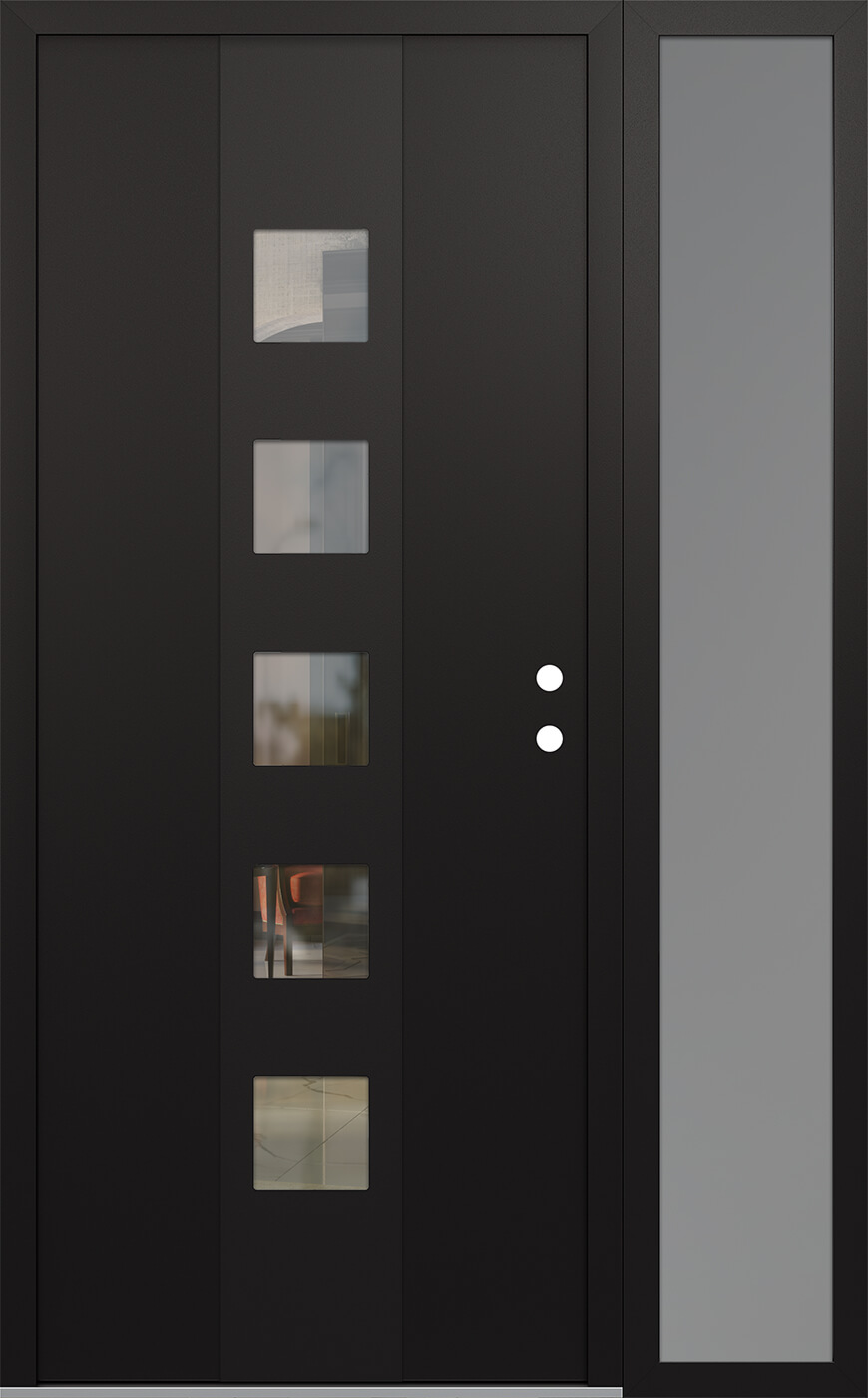 Modern Steel Front Door DIAMOND A13 52" X 80" BLACK/BLACK CLEAR GLASS PANEL BLACK LHI WITH SIDELITE FROSTED GLASS