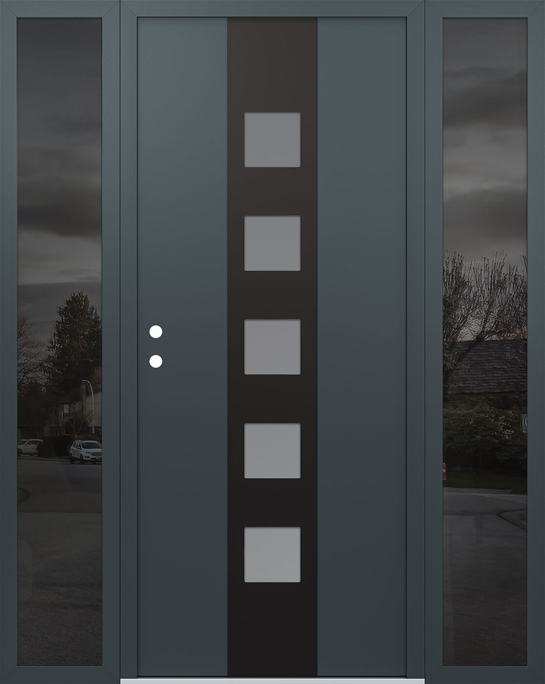 Modern Steel Front Door DIAMOND A13 60" X 80" ANTHRACITE/ANTHRACITE FROSTED GLASS PANEL BLACK RHI WITH 2 SIDELITES FROSTED GLASS