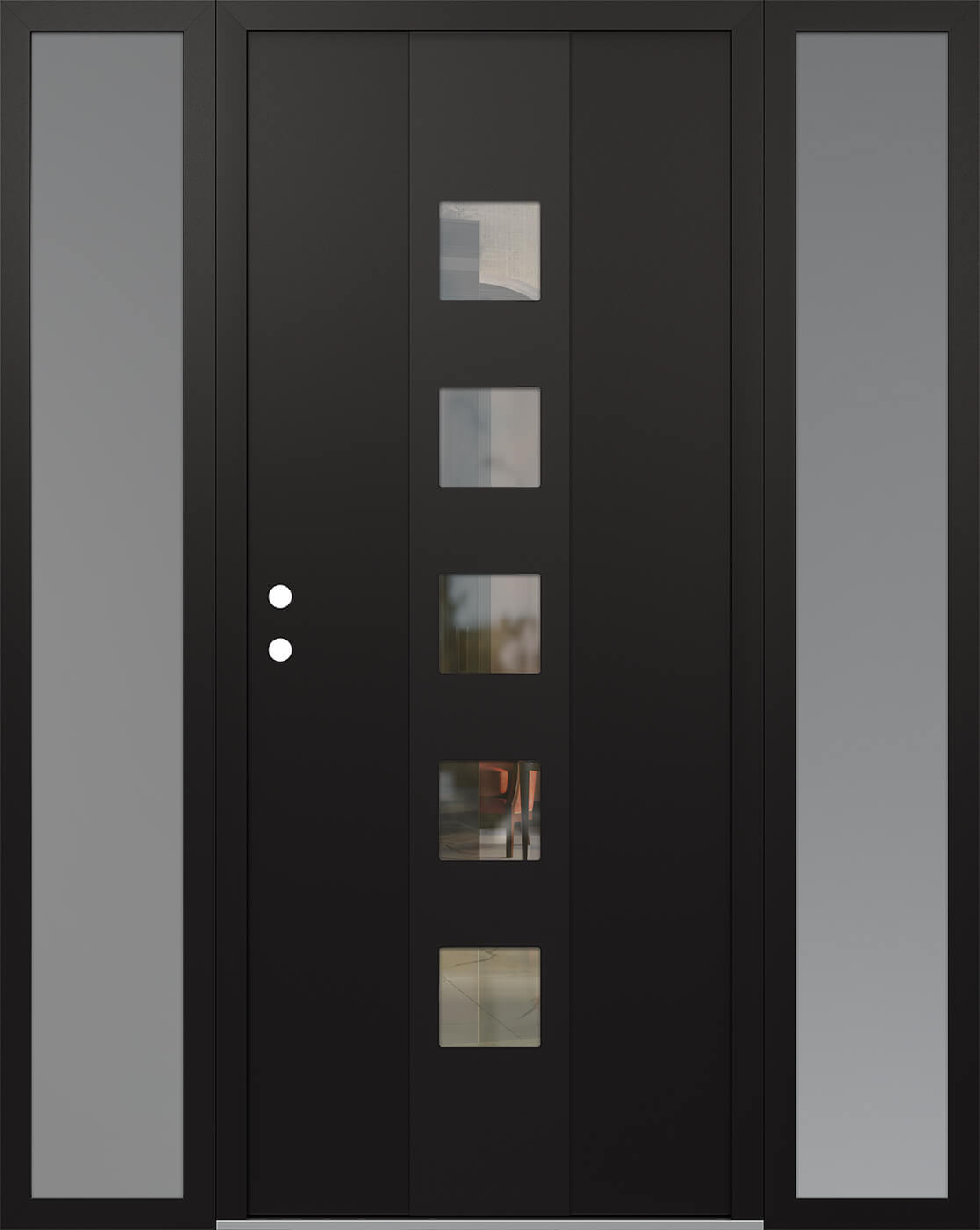 Modern Steel Front Door DIAMOND A13 60" X 80" BLACK/BLACK CLEAR GLASS PANEL BLACK RHI WITH 2 SIDELITES MIRRORED GLASS