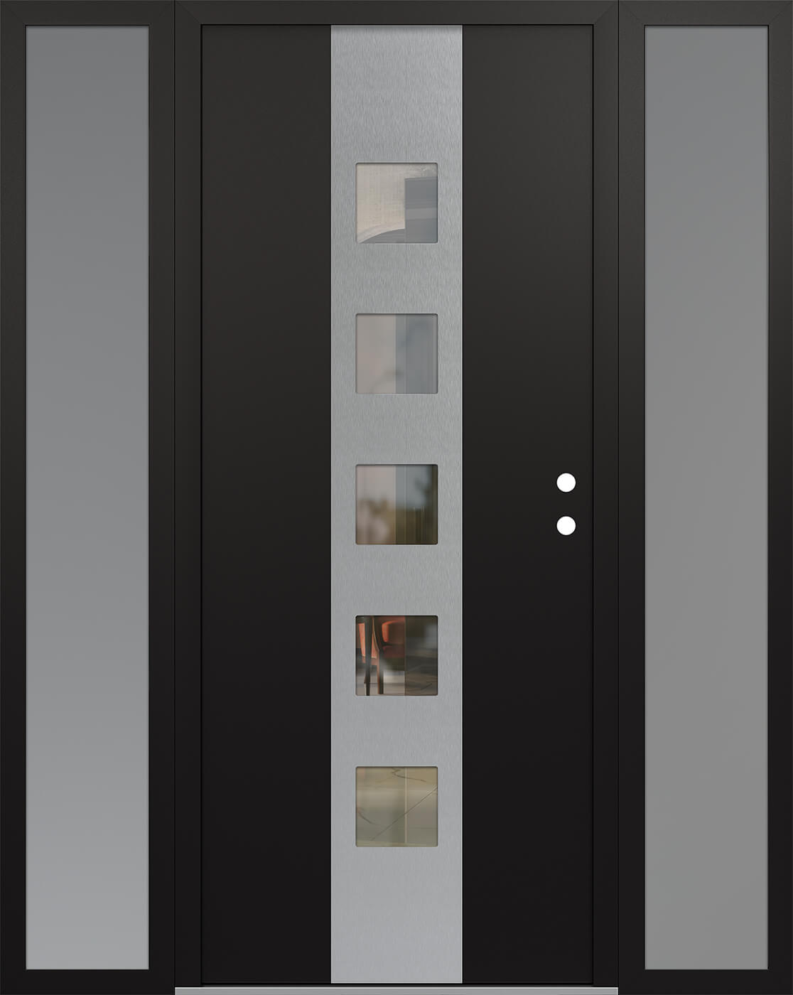 Modern Steel Front Door DIAMOND A13 60" X 80" BLACK/BLACK CLEAR GLASS PANEL STAINLESS STEEL LHI WITH 2 SIDELITES CLEAR GLASS