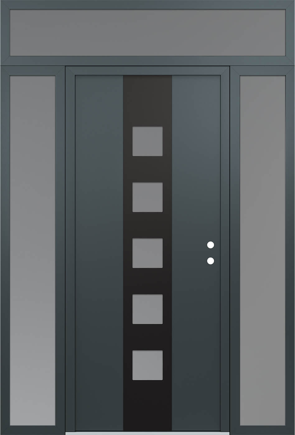 Modern Steel Front Door DIAMOND A13 60" X 96" ANTHRACITE/ANTHRACITE FROSTED GLASS PANEL BLACK LHI WITH 2 SIDELITES AND TRANSOM CLEAR GLASS