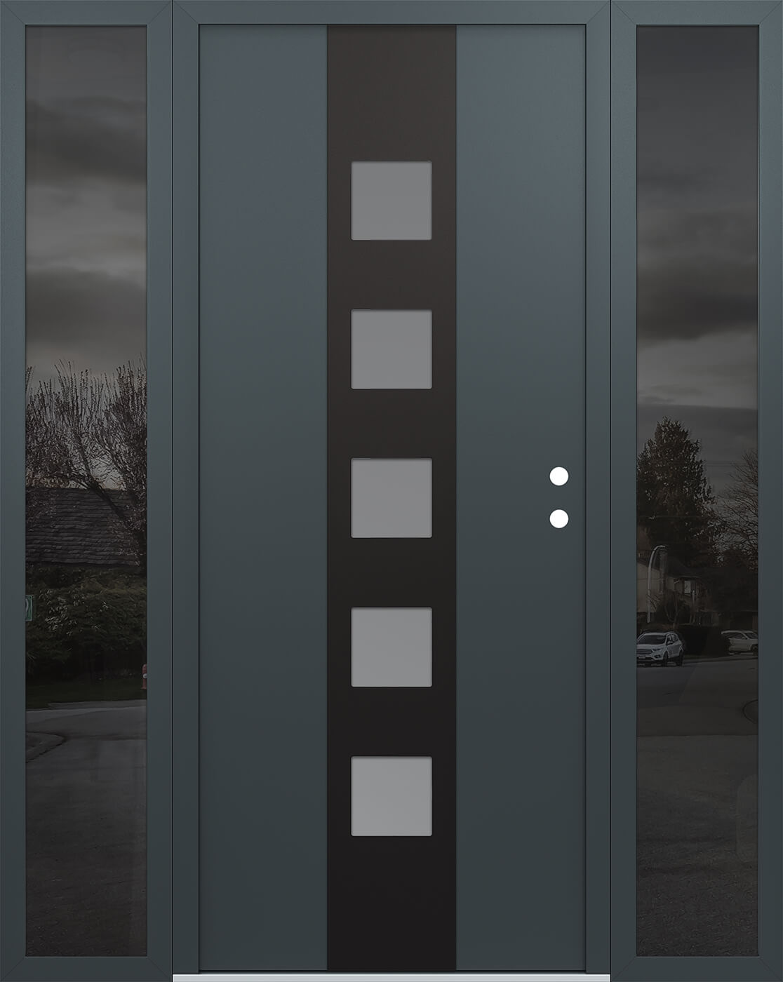 Modern Steel Front Door DIAMOND A13 64" X 80" ANTHRACITE/ANTHRACITE FROSTED GLASS PANEL BLACK LHI WITH 2 SIDELITES CLEAR GLASS