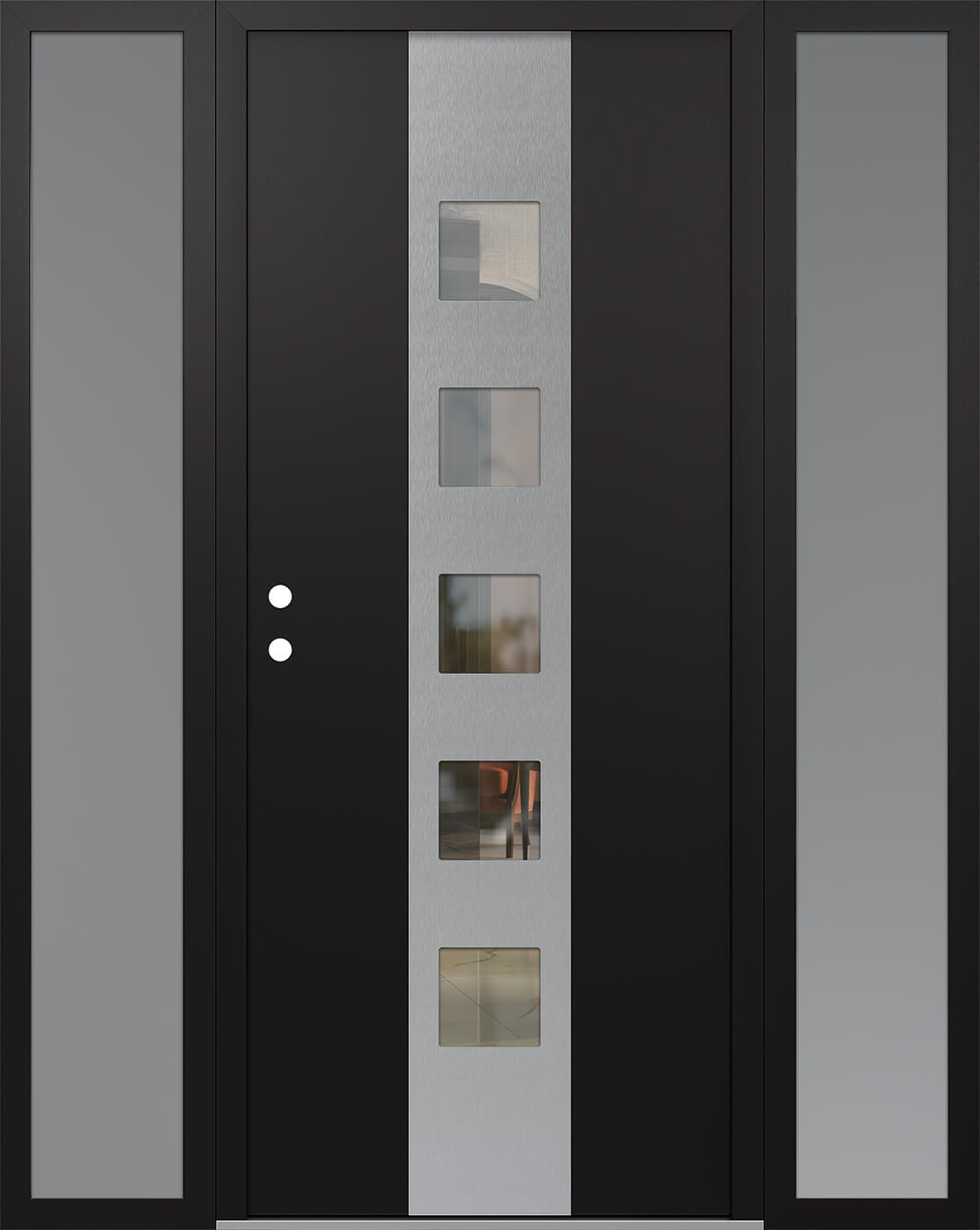 Modern Steel Front Door DIAMOND A13 64" X 80" BLACK/BLACK CLEAR GLASS PANEL STAINLESS STEEL RHI WITH 2 SIDELITES FROSTED GLASS