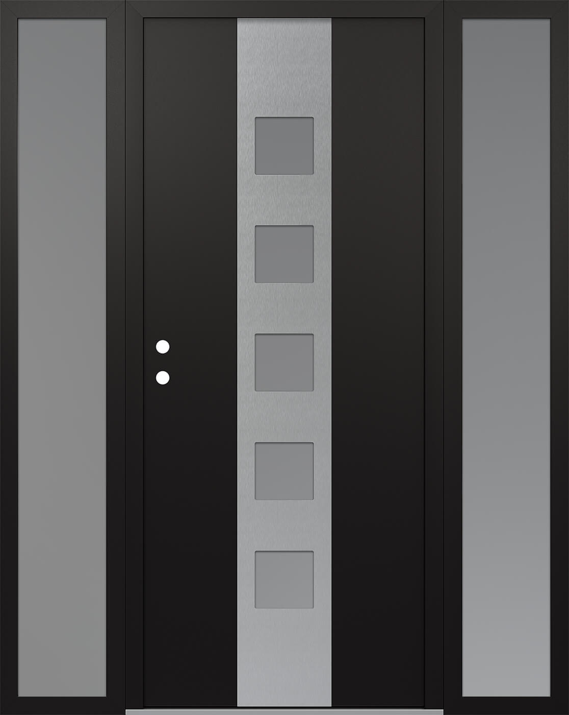 MODERN STEEL FRONT DOOR DIAMOND A13 64" X 80" BLACK/WHITE FROSTED GLASS PANEL STAINLESS STEEL RHI WITH 2 SIDELITES MIRRORED GLASS