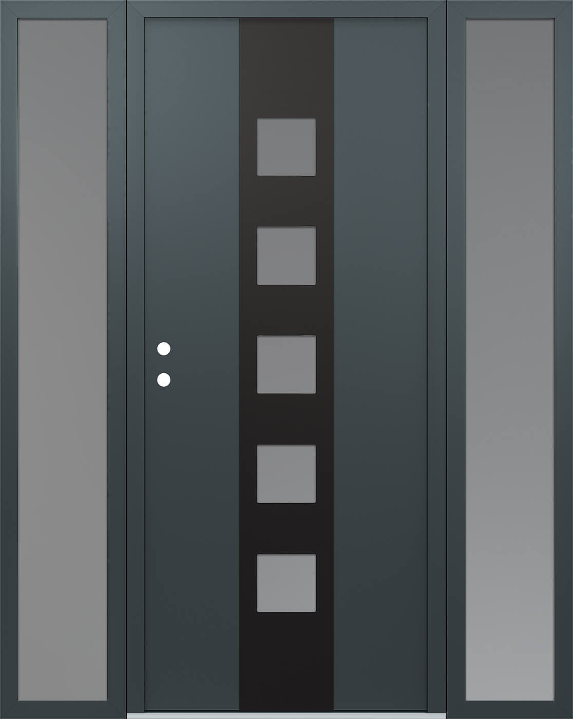 Modern Steel Front Door DIAMOND A13 68" X 80" ANTHRACITE/ANTHRACITE FROSTED GLASS PANEL BLACK RHI WITH 2 SIDELITES MIRRORED GLASS