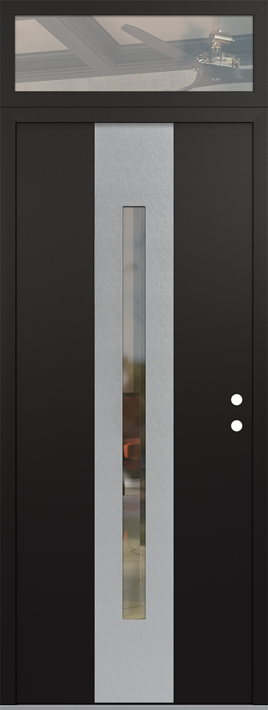 Modern Steel Front Door DIAMOND A2 36" X 96" BLACK/BLACK CLEAR GLASS PANEL STAINLESS STEEL LHI WITH TRANSOM CLEAR GLASS