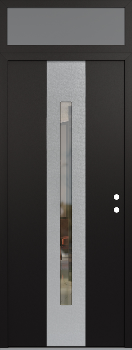 Modern Steel Front Door DIAMOND A2 36" X 96" BLACK/BLACK CLEAR GLASS PANEL STAINLESS STEEL LHI WITH TRANSOM FROSTED GLASS