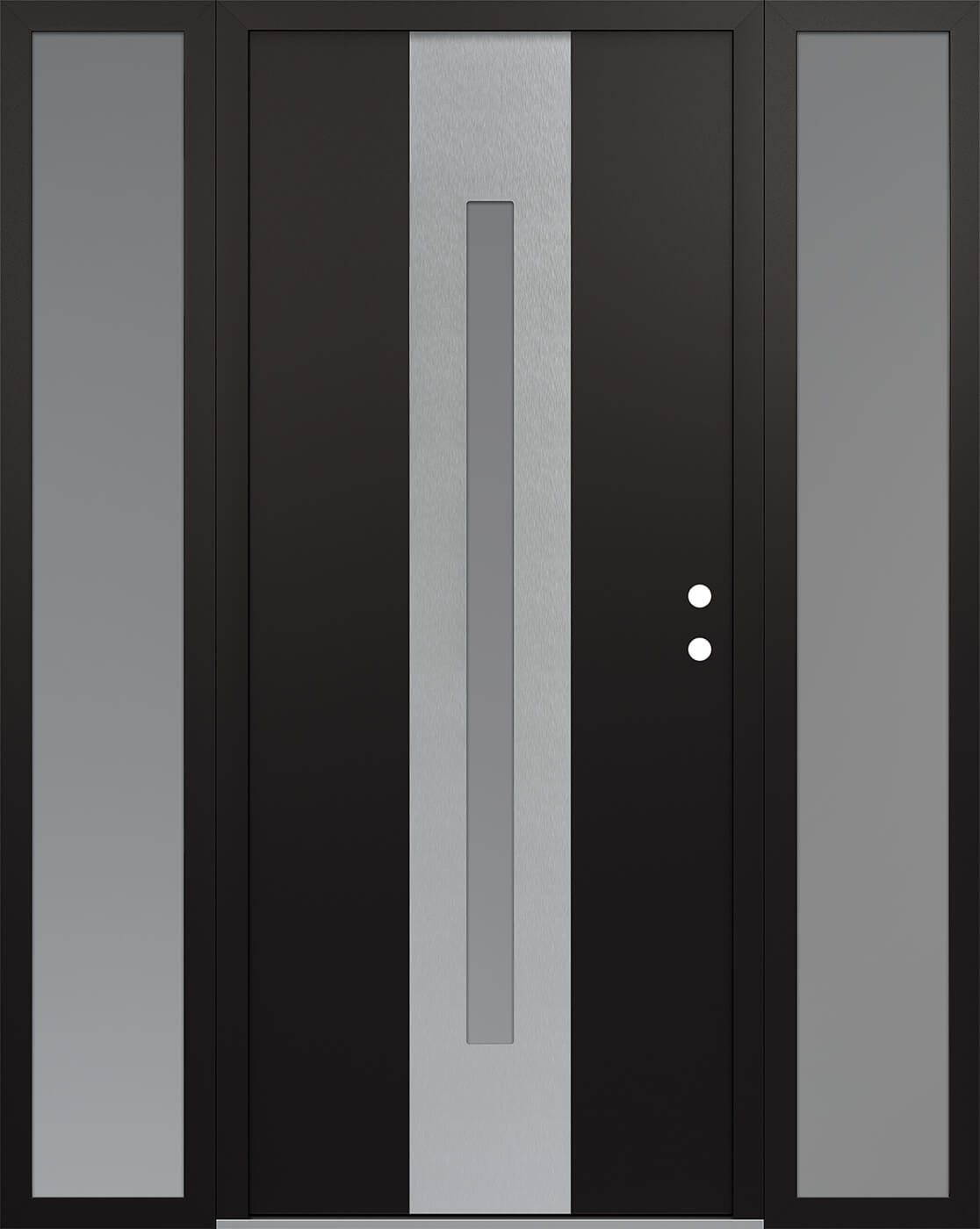 Modern Steel Front Door DIAMOND A2 68" X 80" BLACK/WHITE FROSTED GLASS PANEL STAINLESS STEEL LHI WITH 2 SIDELITES FROSTED GLASS