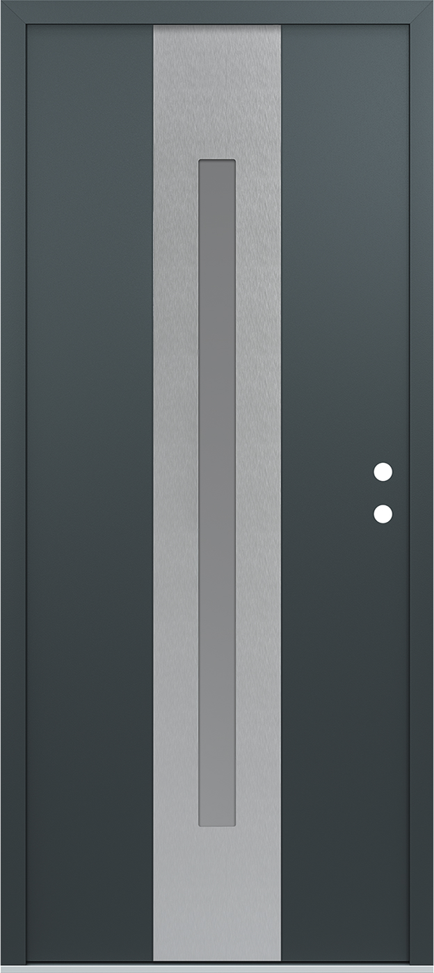 Modern Steel Front Door DIAMOND A2 36" X 80" ANTHRACITE/ANTHRACITE FROSTED GLASS PANEL STAINLESS STEEL RHI