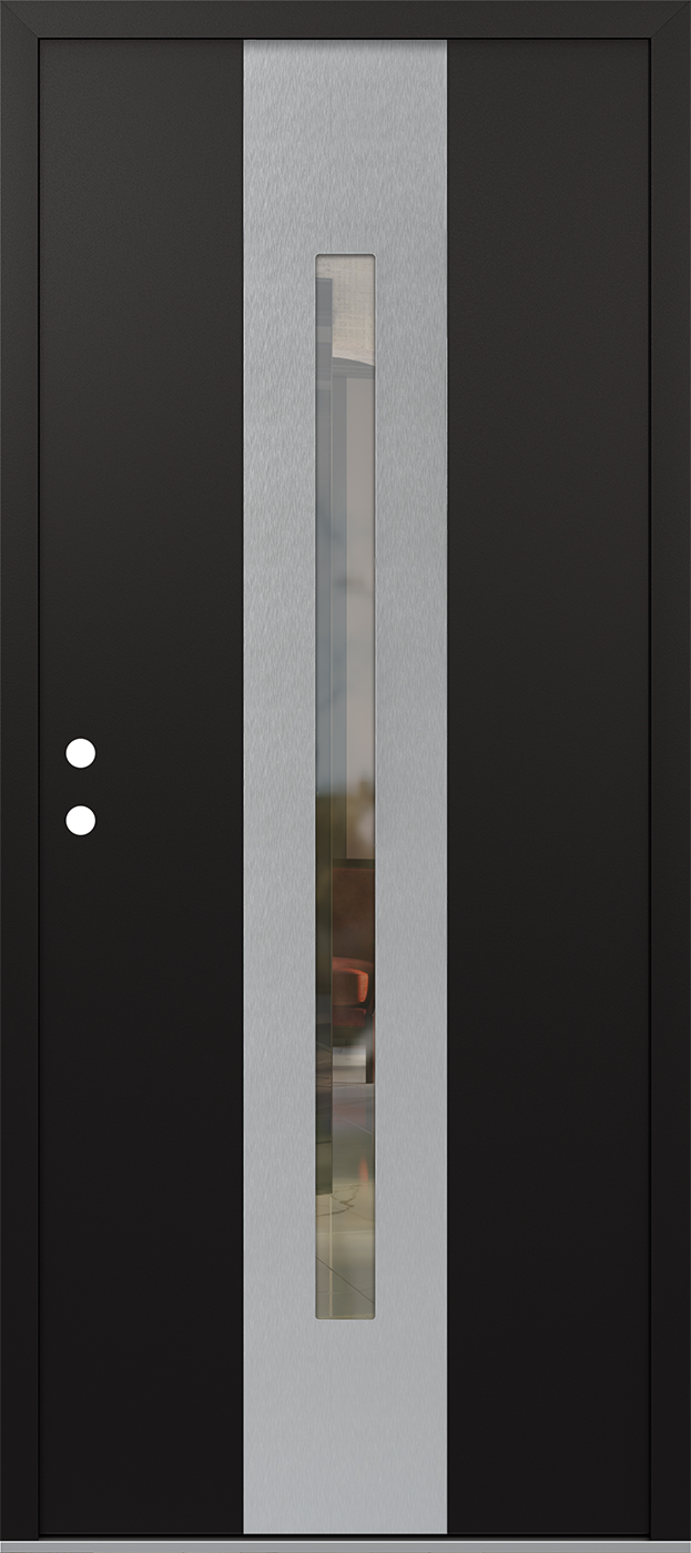 Modern Steel Front Door DIAMOND A2 36" X 80" BLACK/BLACK CLEAR GLASS PANEL STAINLESS STEEL RHI