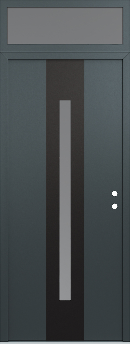 Modern Steel Front Door DIAMOND A2 36" X 96" ANTHRACITE/ANTHRACITE FROSTED GLASS PANEL BLACK LHI WITH TRANSOM CLEAR GLASS