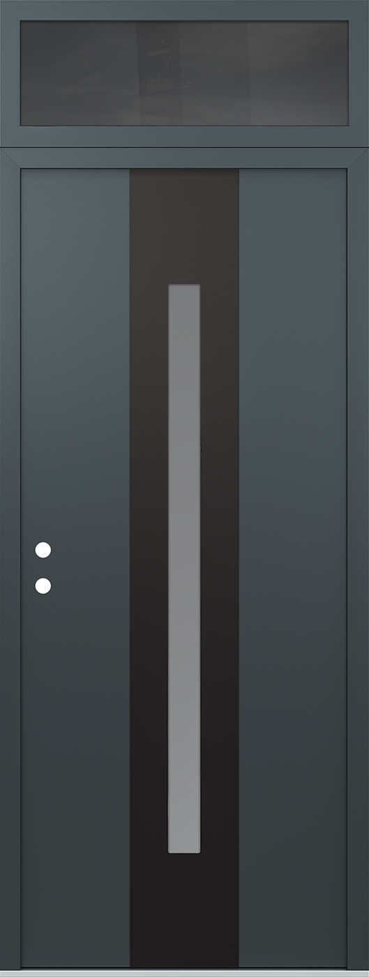 Modern Steel Front Door DIAMOND A2 36" X 96" ANTHRACITE/ANTHRACITE FROSTED GLASS PANEL BLACK RHI WITH TRANSOM CLEAR GLASS