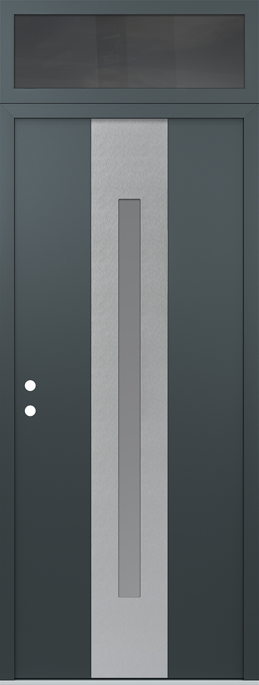 Modern Steel Front Door DIAMOND A2 36" X 96" ANTHRACITE/ANTHRACITE FROSTED GLASS PANEL STAINLESS STEEL LHI WITH TRANSOM FROSTED GLASS