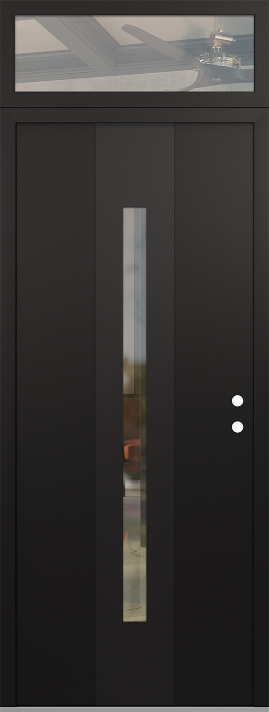 Modern Steel Front Door DIAMOND A2 36" X 96" BLACK/BLACK CLEAR GLASS PANEL BLACK LHI WITH TRANSOM CLEAR GLASS